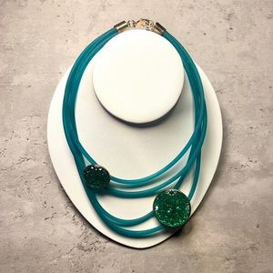 NWT Rubber & Rhinestone 3 Strand Green Modern Necklace